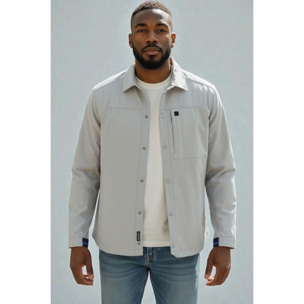 Vineyard Vines Mens Porto Overshirt Light Gray Size Small Stretch Outerwear NEW